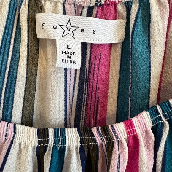 Fever Women's Off The Shoulder Multicolor Striped Tunic Blouse Flutter Sleeve LG - Picture 5 of 8